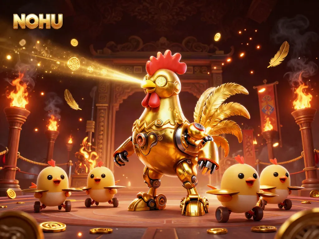 Experience the thrilling action at NOHU Casino with robot characters in a vibrant casino scene.