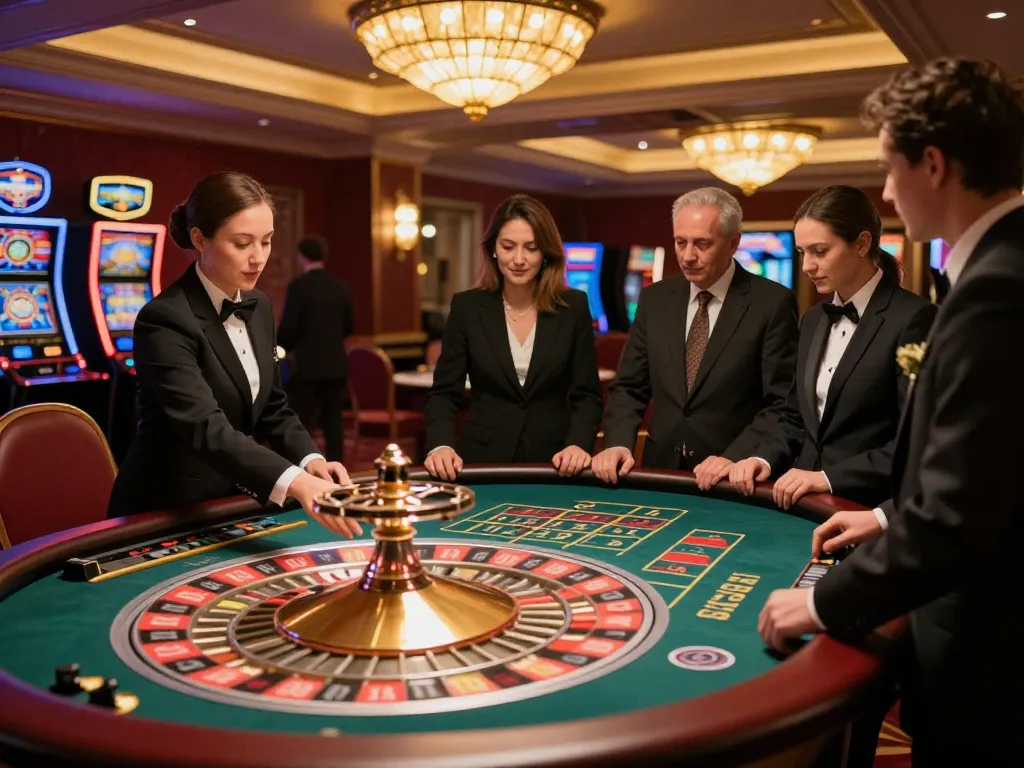Players enjoying an engaging roulette game at vin88 casino, highlighting a luxurious atmosphere.