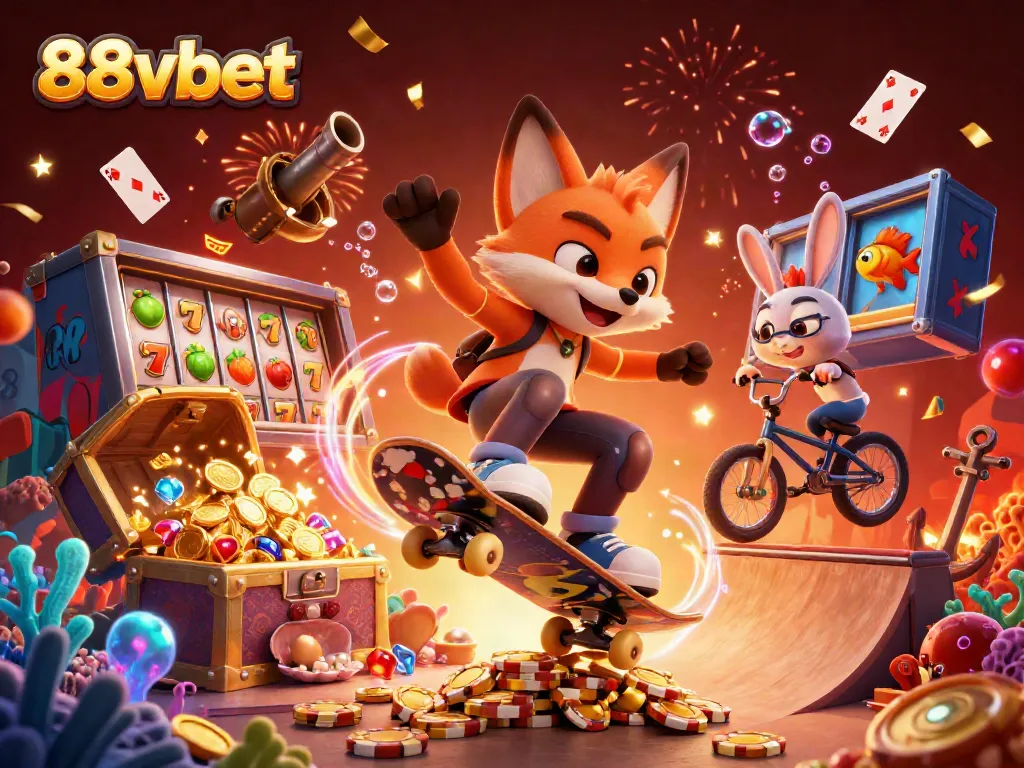 Win big with 88vbet in this vibrant 3D casino scene featuring thrilling slot machines.