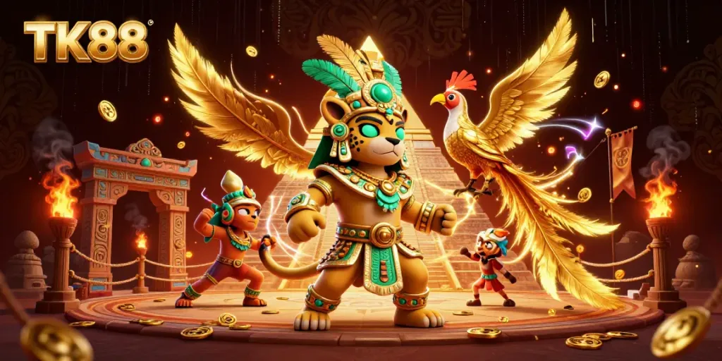 Engage in exciting gameplay with TK88 at a vibrant casino featuring mythical elements.