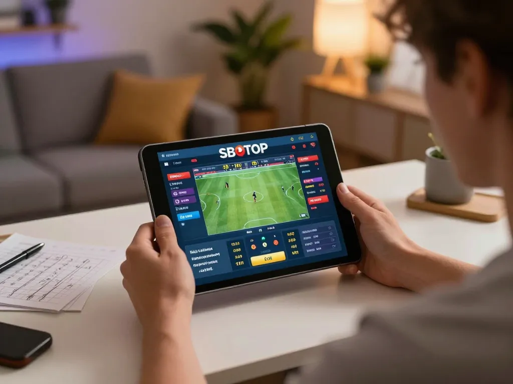 Xem bóng đá sbotop while betting wisely on a tablet in a cozy living room setting