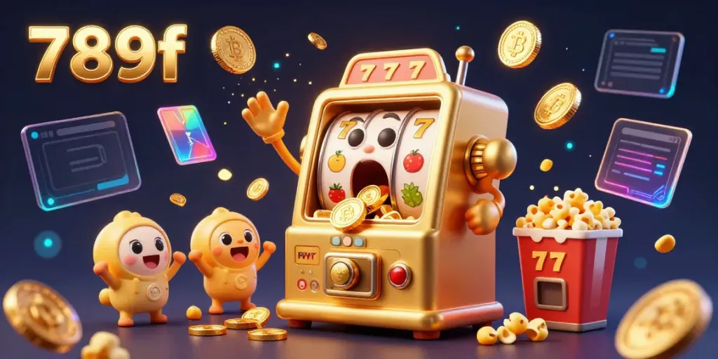 Experience 789f with a vibrant jackpot scene featuring a lively slot machine and cryptocurrency elements.