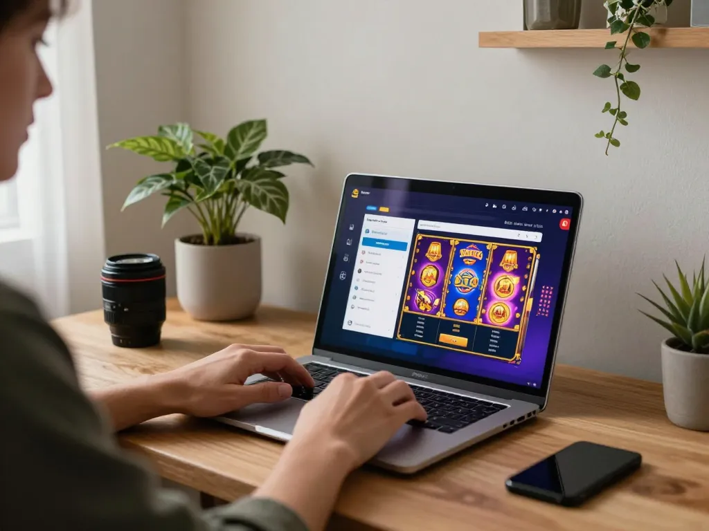 Engaging online gaming experience at home with Fabet’s slot machine interface illuminating the table.