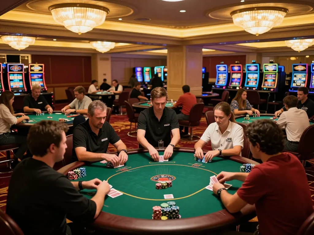 Players at w88 poker tables strategizing and enjoying competitive gameplay in a luxurious casino setting.