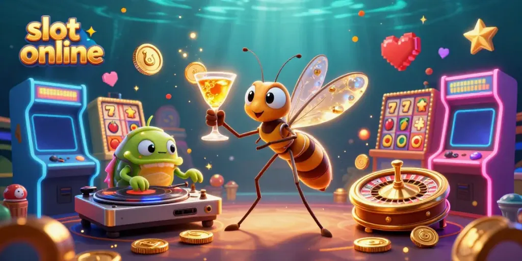 Experience exciting gameplay with slot online in this colorful 3D casino scene featuring iconic elements.