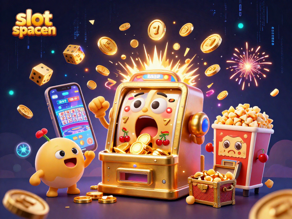 Watch the slot spaceman hit the jackpot and shower coins in this vibrant 3D casino scene.