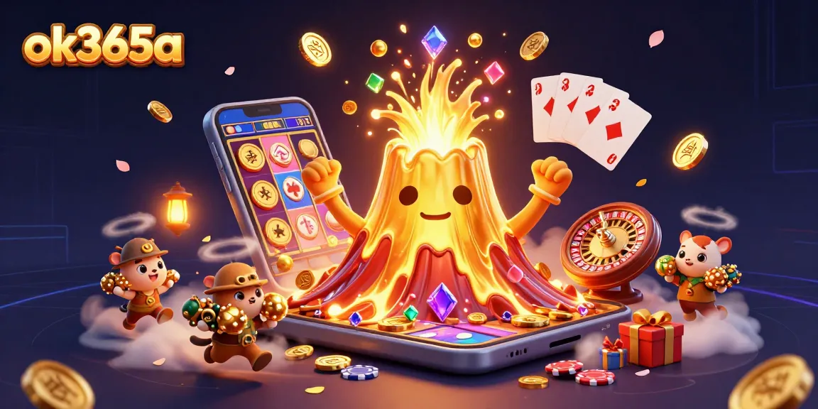 ok365a engages players with an exciting volcano and treasure scene showcasing vibrant casino elements.