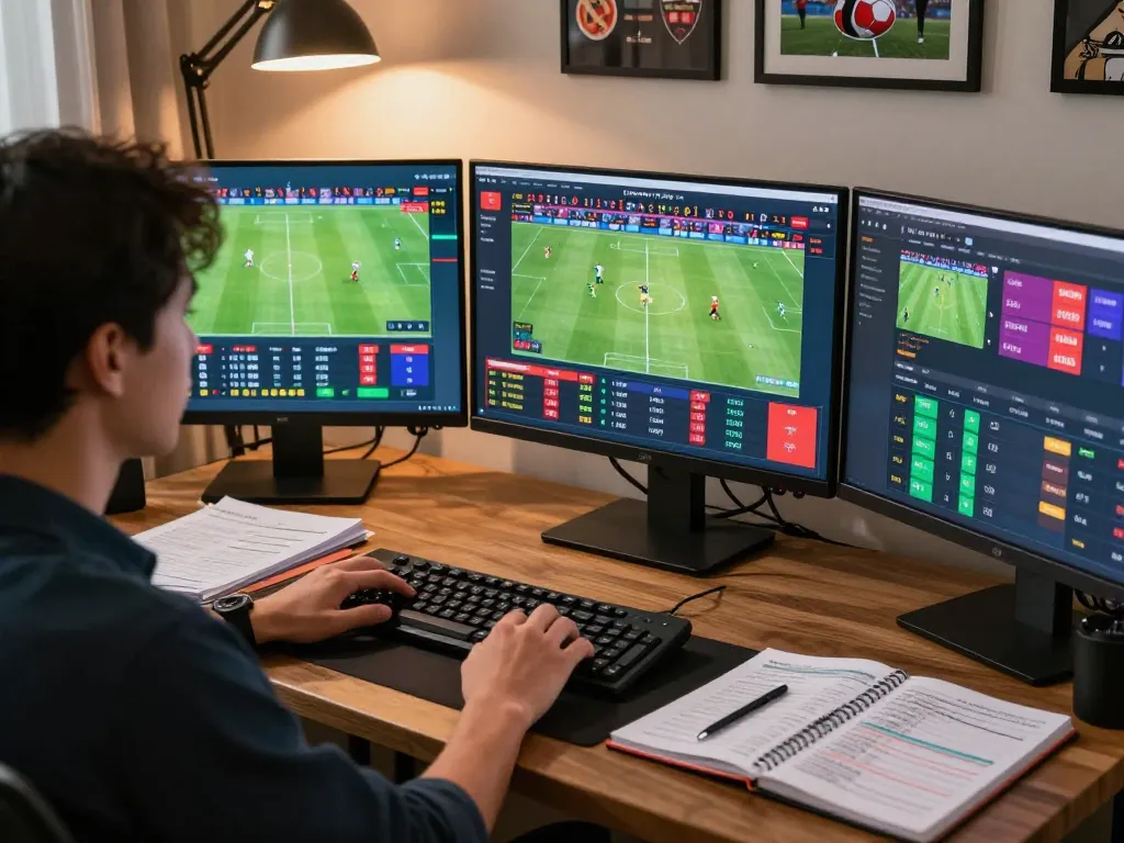 Kèo nhà cái betting strategies being analyzed in a cozy online setup with live sports events.