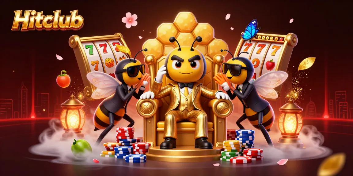 Join Hitclub's vibrant gaming experience with a cartoon bee mob boss leading in a rich casino scene.