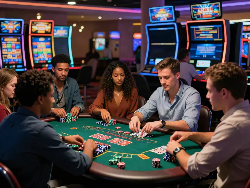 Exciting scene of players engaging with online casinos that accept credit card payments, showcasing diverse games and a lively atmosphere.