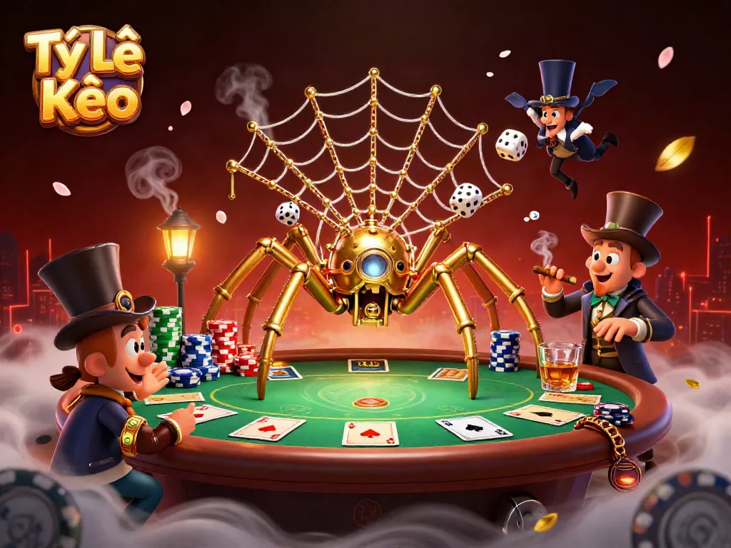 Engage with the vibrant world of Tỷ Lệ Kèo, as a steampunk spider weaves a golden web of chance.
