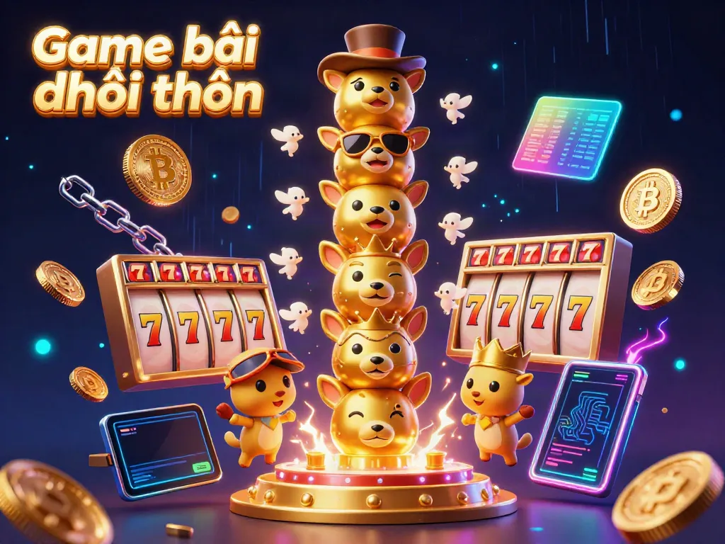 Engaging illustration of Game bài đổi thưởng featuring a vibrant golden totem pole amid lively casino elements.