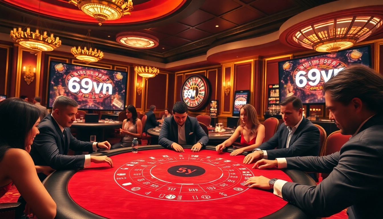 Engaged players enjoying an exciting blackjack game at 69vn casino.