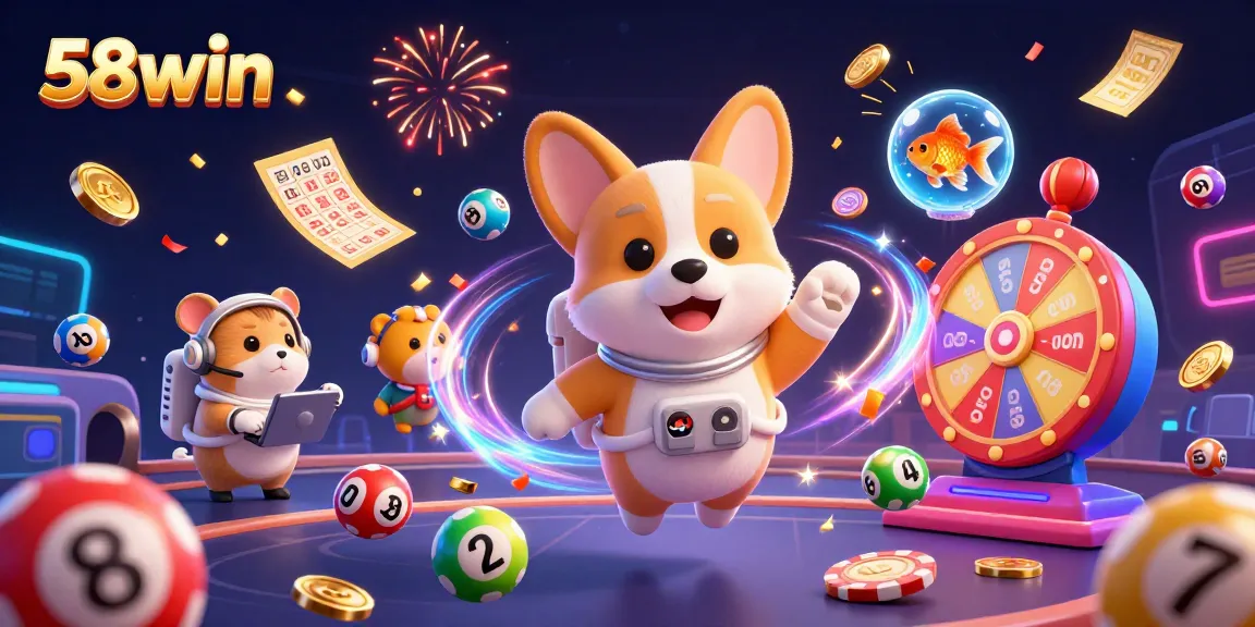 Engage in thrilling gameplay at 58win with a colorful, vibrant casino scene showcasing unique characters and dynamic elements.