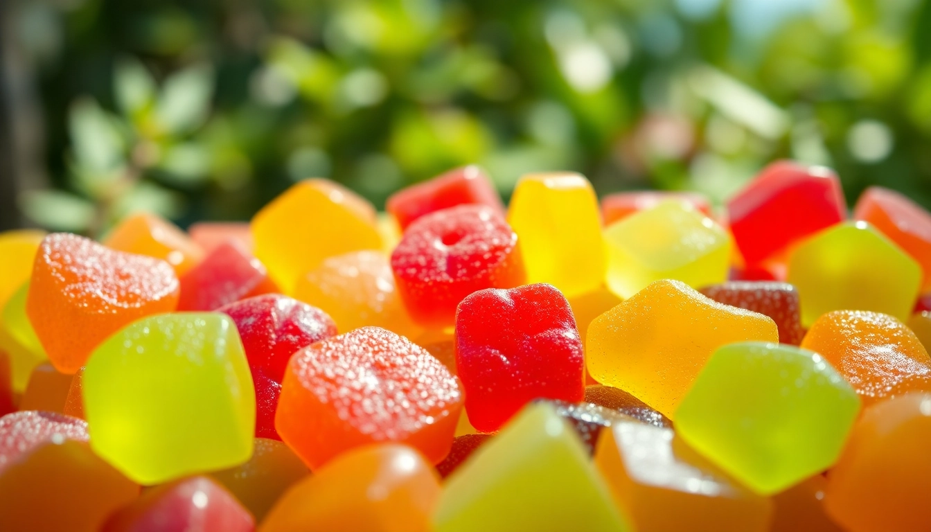 Best THC Gummies in the UK showcased in a vibrant display of colors and flavors.