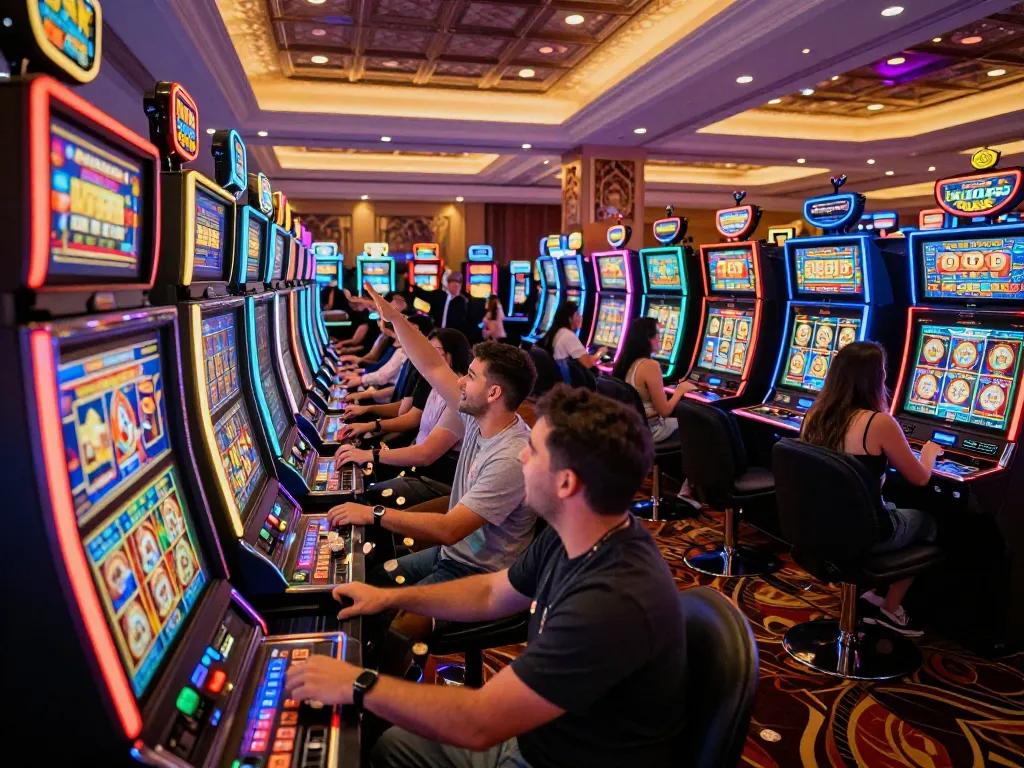 Winning big on the LUCKY88 slot machine creates an exciting casino atmosphere with cheering friends.