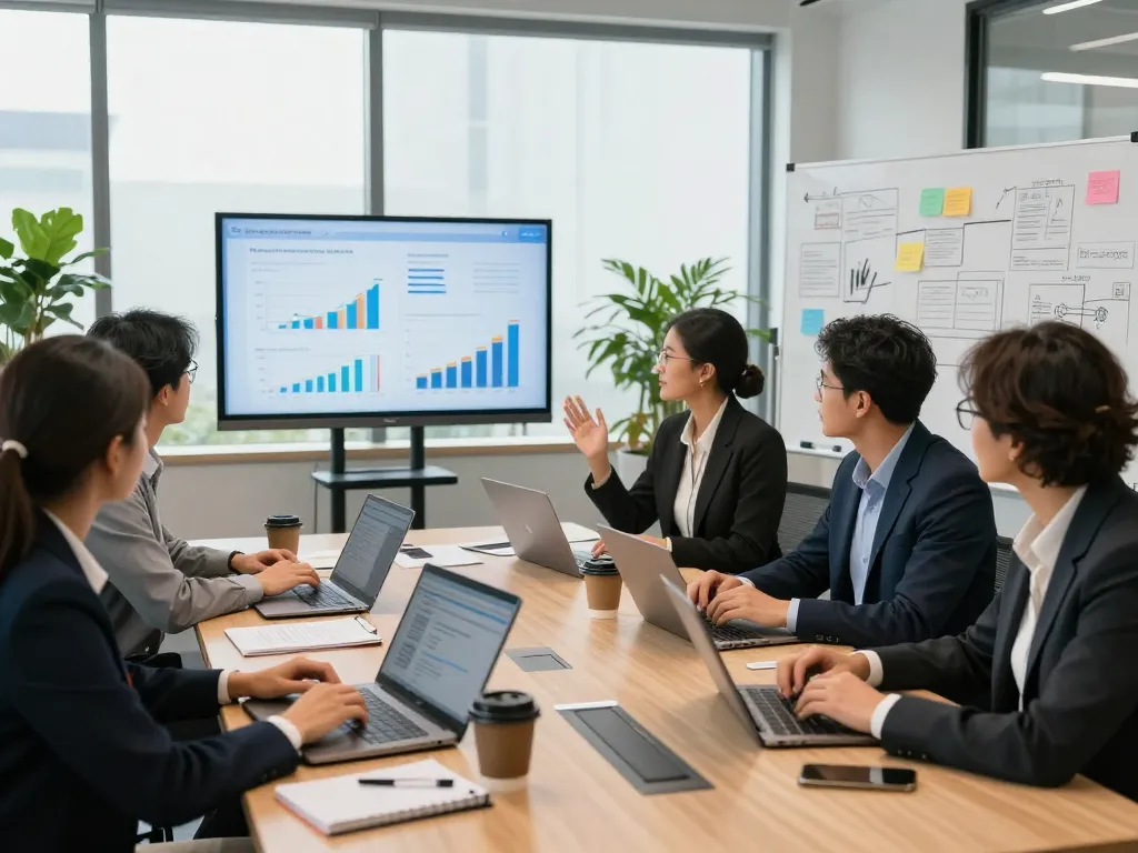 Dynamic business meeting showcasing Sunwin's innovative strategies and teamwork in a modern office.