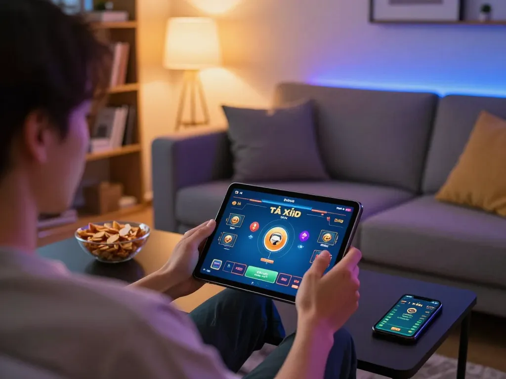 Tài xỉu online gameplay on a tablet, creating a dynamic home gaming experience