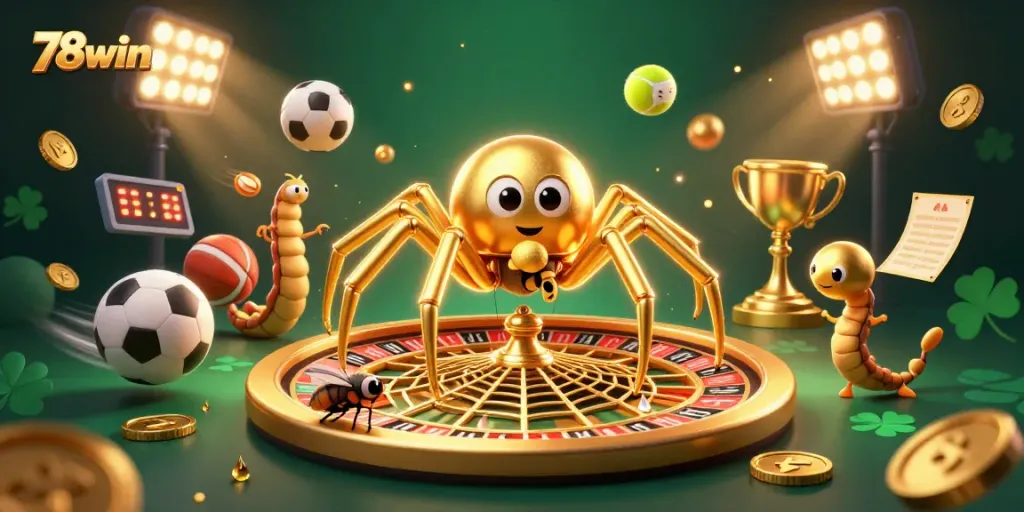 Experience thrilling gameplay at 78win as a cartoon golden spider spins a roulette web of luck and opportunity.
