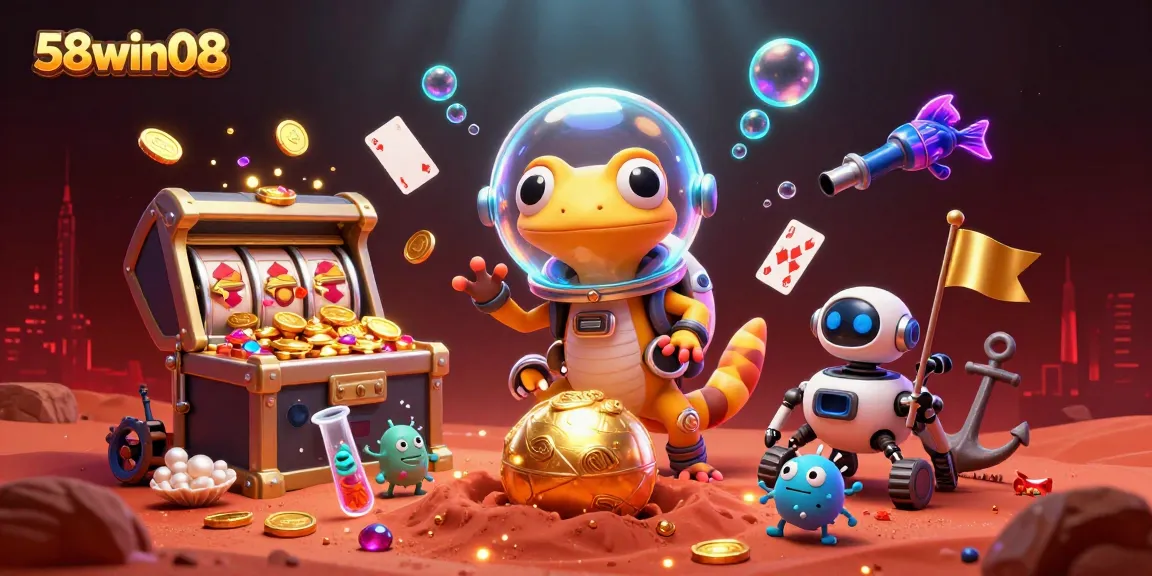 Experience thrilling gameplay and adventure with 58win08 in a vibrant 3D casino scene.
