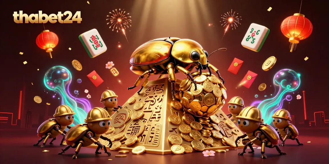 Join the thrilling action at thabet24 with vibrant casino adventures, golden beetles, and exciting game elements.