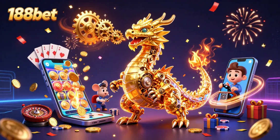 Experience the excitement of 188bet with a vibrant 3D casino illustration showcasing thrilling games.
