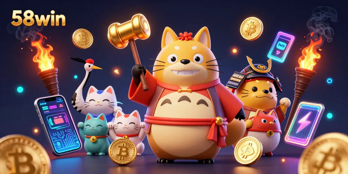 Experience the vibrant world of 58win as cheerful characters engage in thrilling betting and gaming.