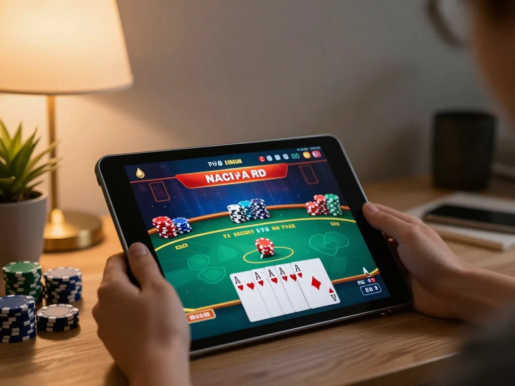 Engaging poker game on go88vn tablet showcasing strategies and colorful chips.