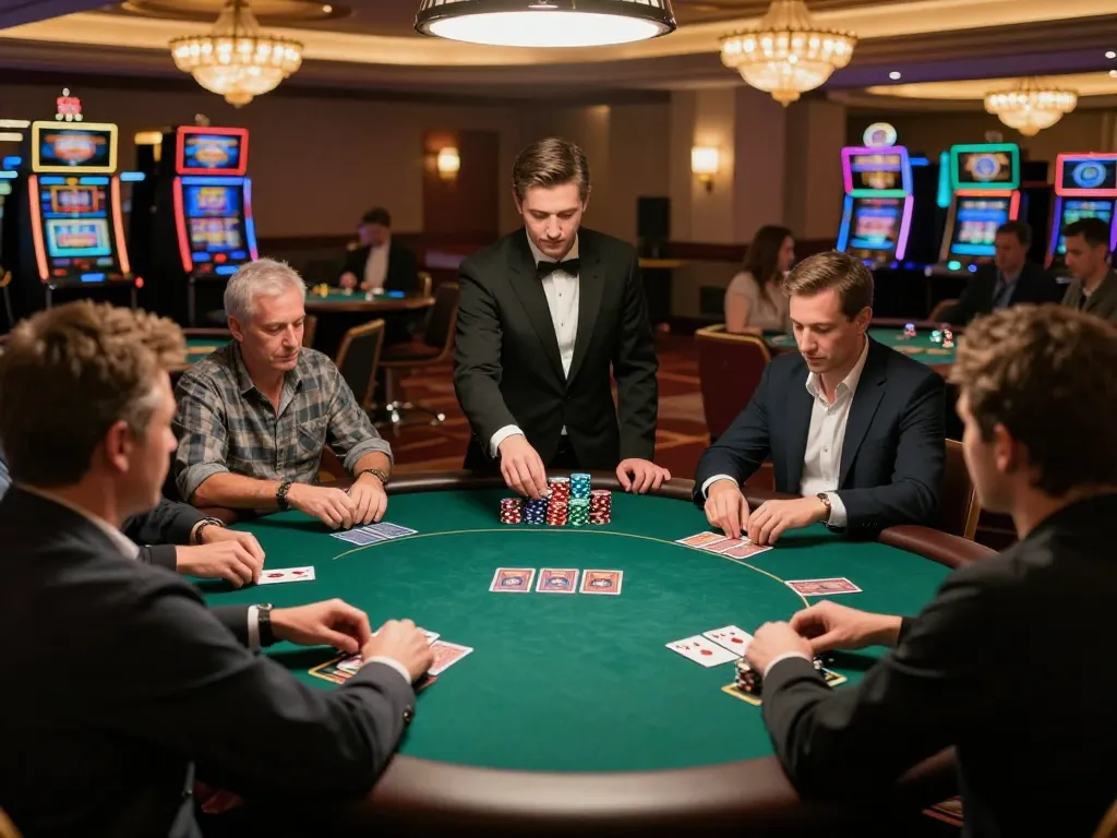 A thrilling poker game at c168-co casino, players focused on their strategy amidst luxurious surroundings.