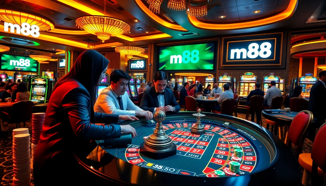 Experience the excitement of m88 at this luxurious casino atmosphere with dynamic gaming tables.