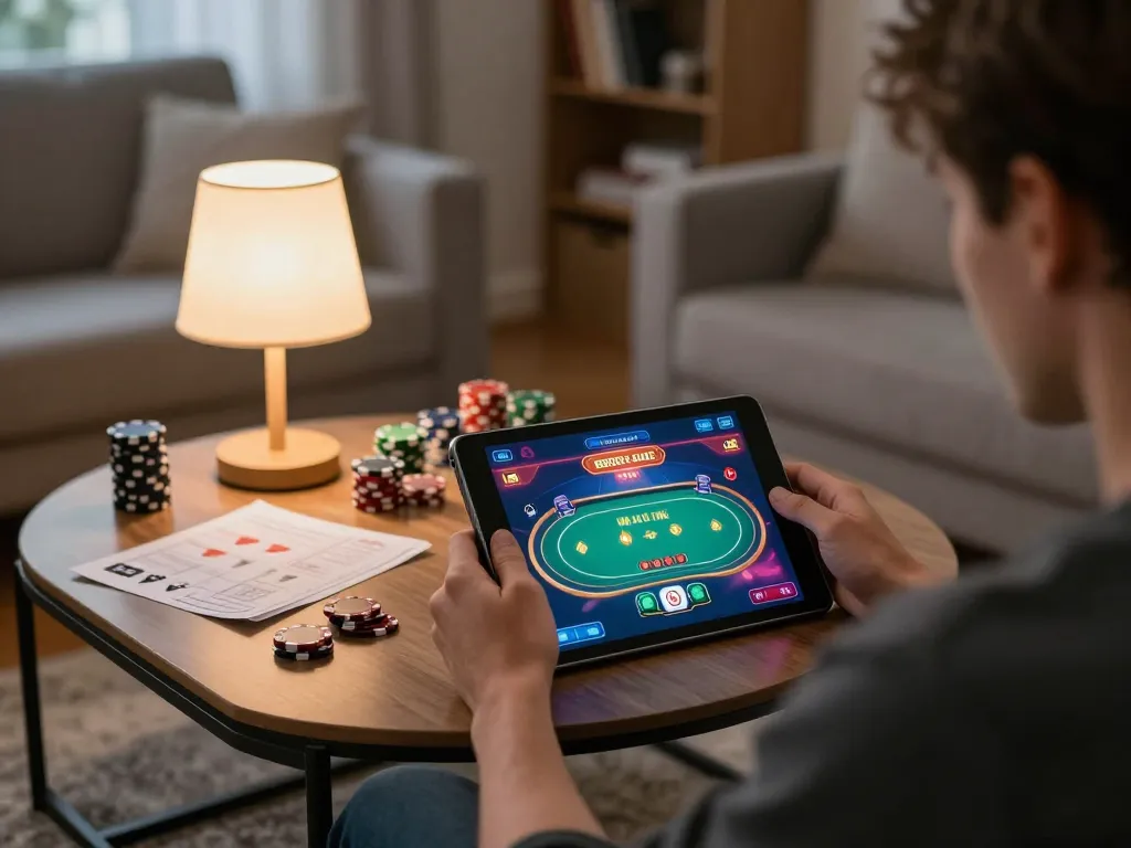 Players enjoying online casino games at home with win678 on tablet interface