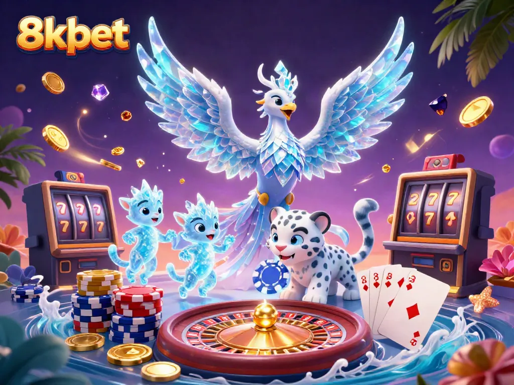 Experience thrilling wins at 8xbet with an enchanting scene of a phoenix and playful ice sprites.