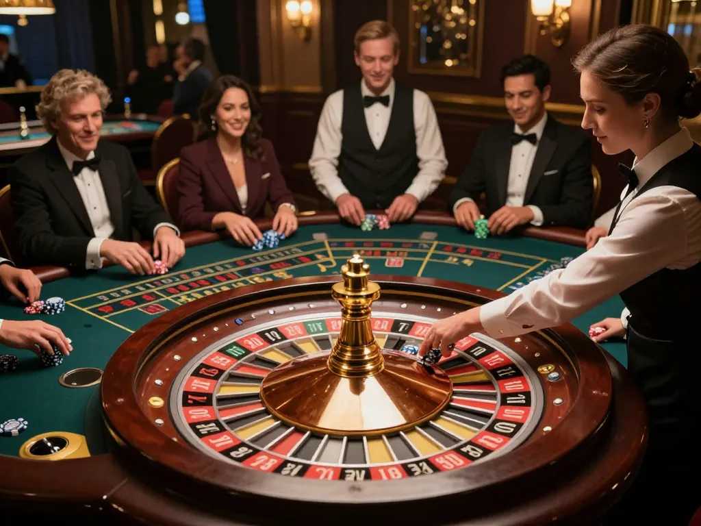 Players engaging in thrilling roulette action at fabet casino, with croupier spinning the wheel.