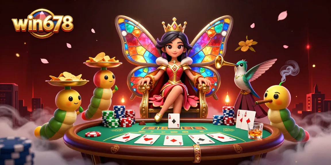 Win678 engages players at a vibrant poker table with rich details of cards and chips.