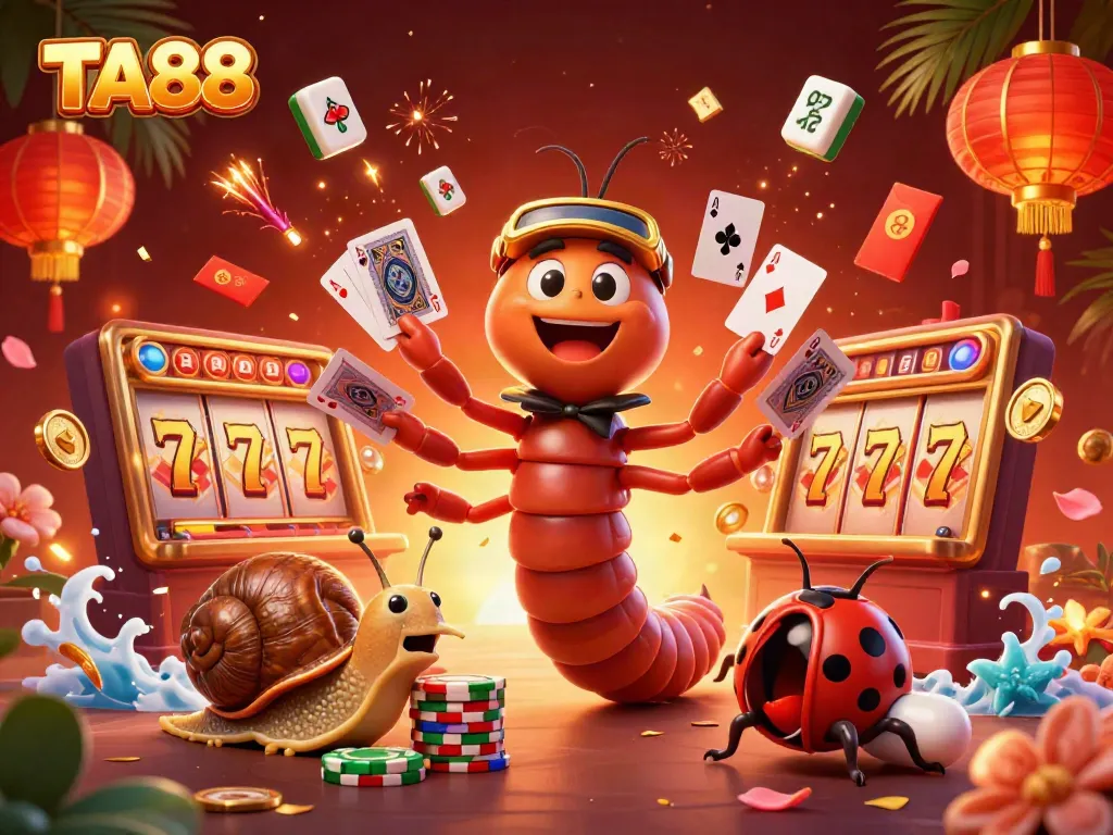 TA88's dealer spreads playing cards as the snail rolls chips, capturing casino excitement.