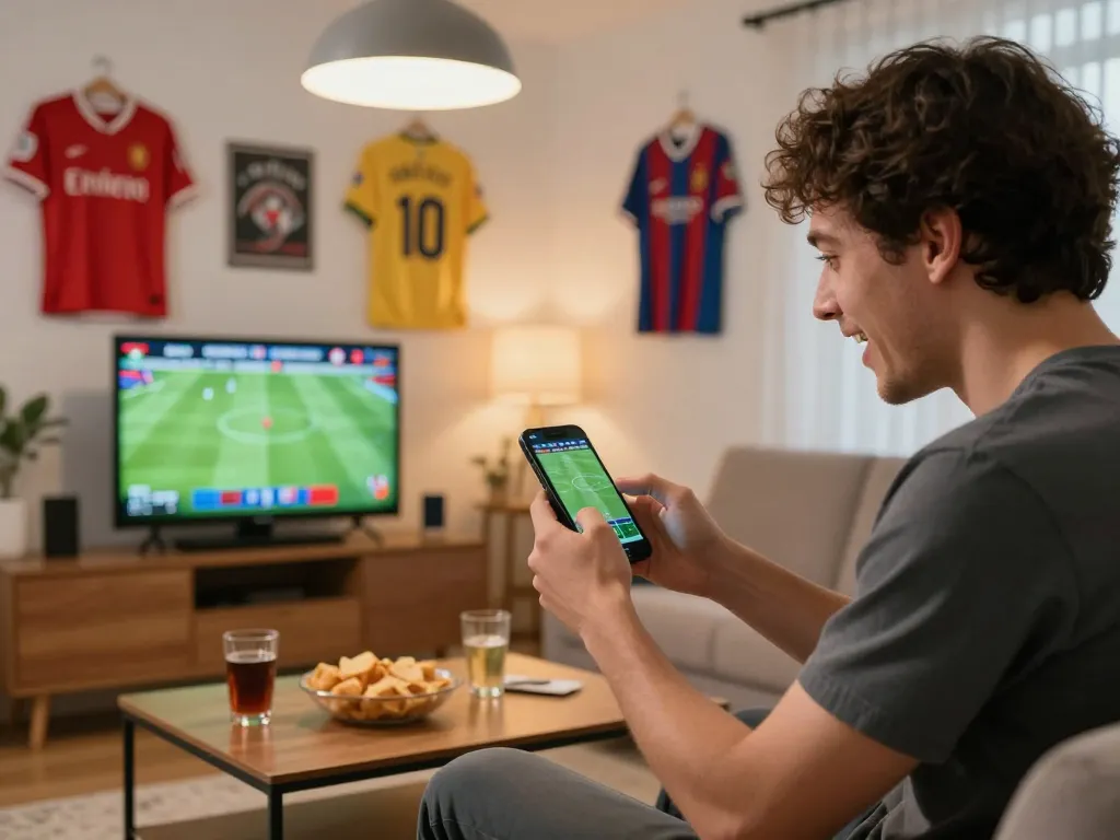 f168 member cheering while placing bets from home during exciting football match