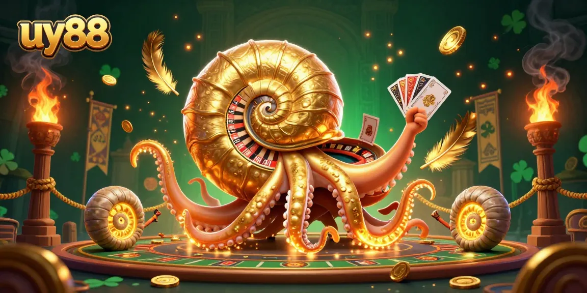 Experience excitement and strategy with uy88's golden nautilus roulette and glowing casino elements.