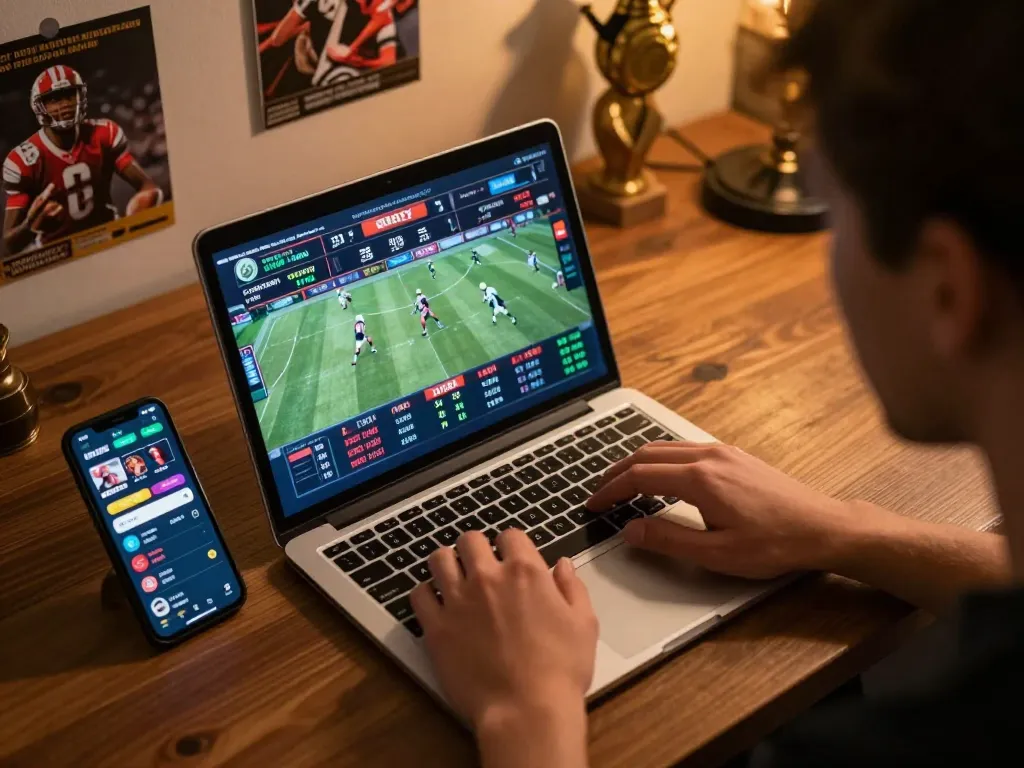 Engage in dynamic sports betting online with 789 win displayed on the laptop screen.