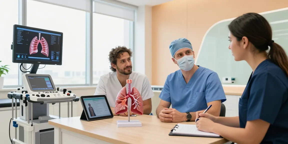Thoracic Surgery Abu Dhabi consultation scene with a patient and surgeon in a modern clinic.