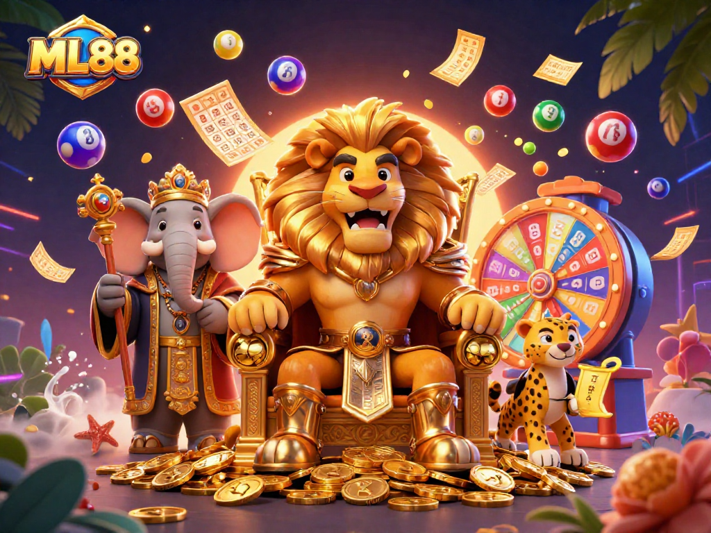 ML88 offers vibrant lottery games with colorful balls, lively scenes, and dynamic elements captivating players.