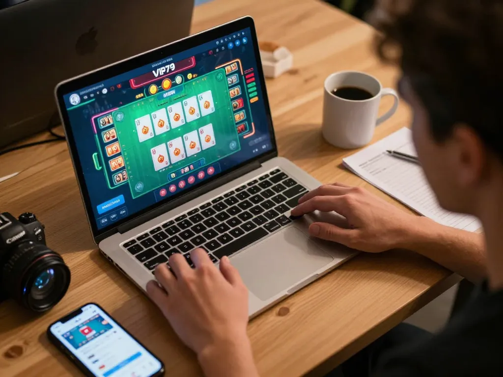 Player engaging with VIP79 online gambling platform, showcasing dynamic gameplay and strategic betting