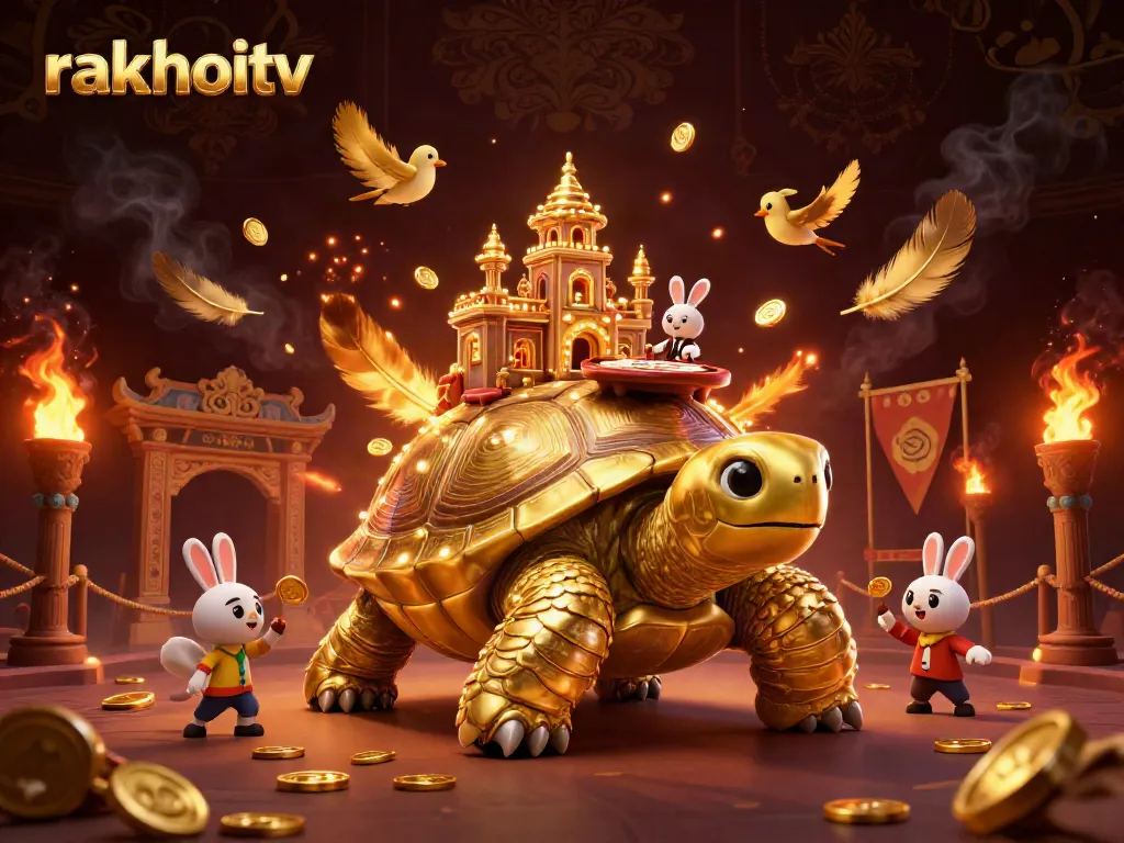 Experience rakhoitv's engaging casino world featuring a golden tortoise, rabbit dealer, and dynamic elements.