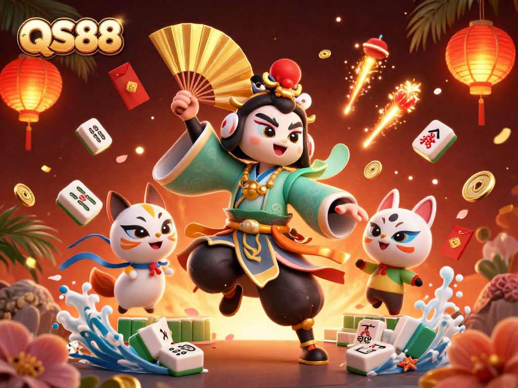 Experience the excitement of QS88 with a vibrant 3D casino scene featuring unique characters and elements.