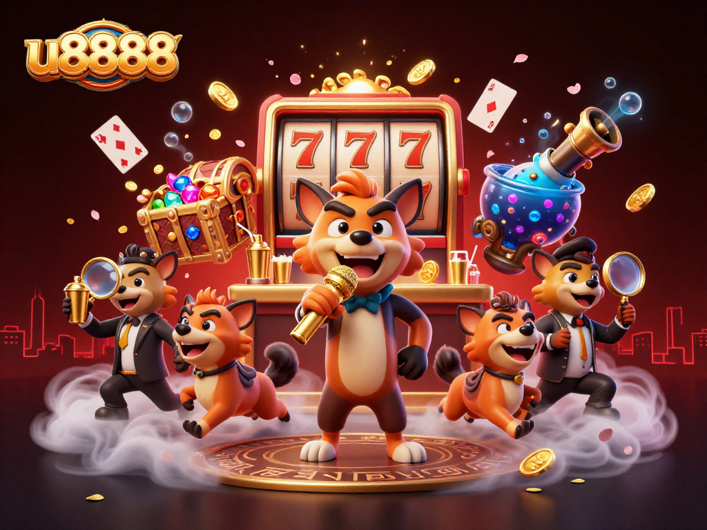 Join the laughter at u8888's vibrant casino scene with hyenas in a comedy night.