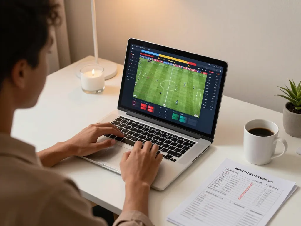 Person engaging in online betting strategies with 1gom on the laptop, showcasing the live sports betting interface.