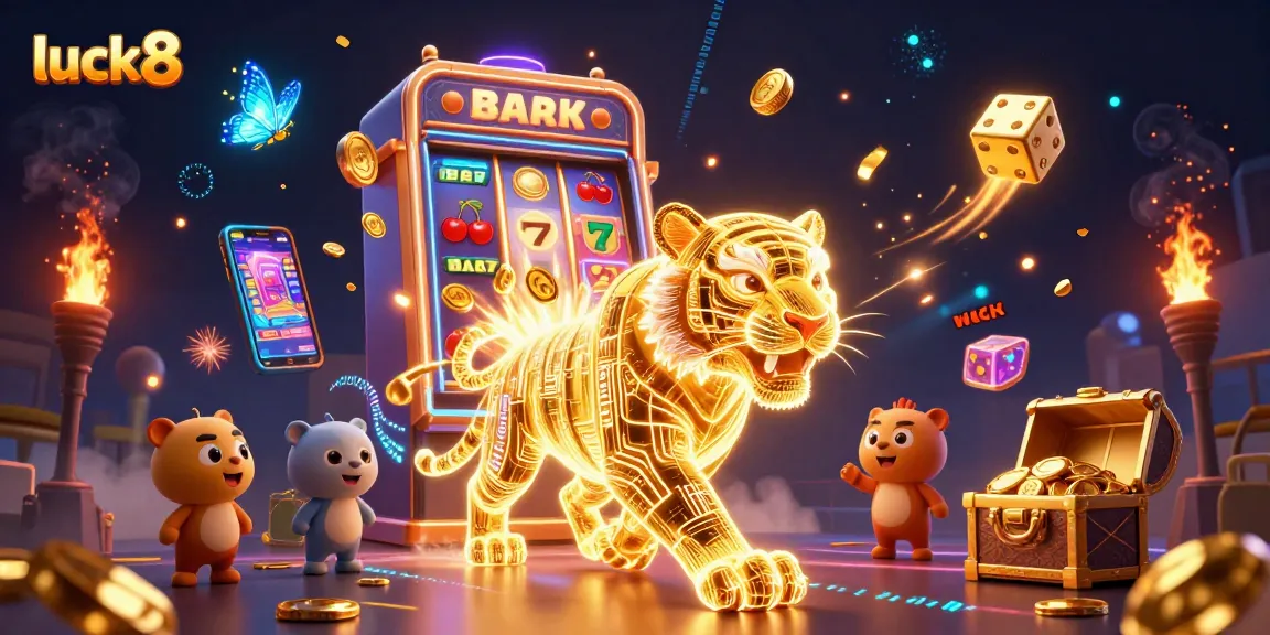 Embark on thrilling luck8 casino adventures with a neon tiger amidst jackpot explosions.