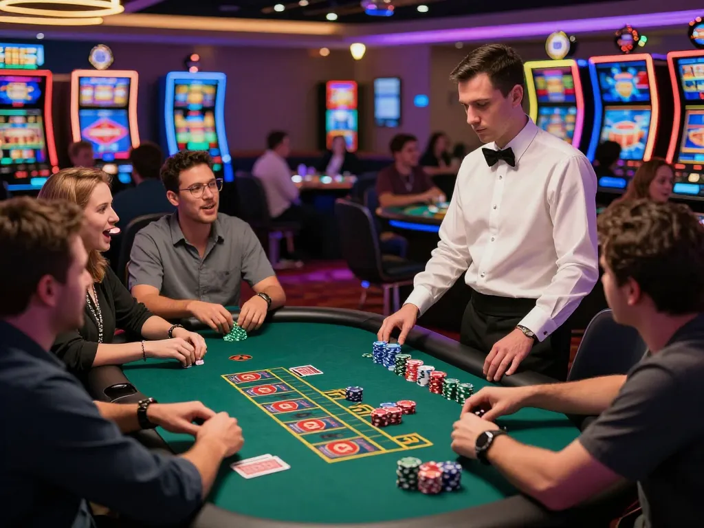 Players at Jun88 casino enjoy blackjack with vibrant gameplay excitement and colorful chips on the table