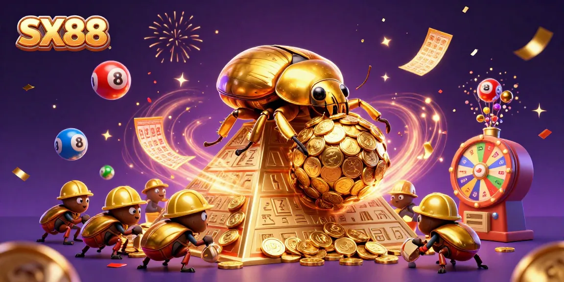 SX88 players enjoy vibrant gaming experiences with golden coins and lottery elements in this dynamic illustration.