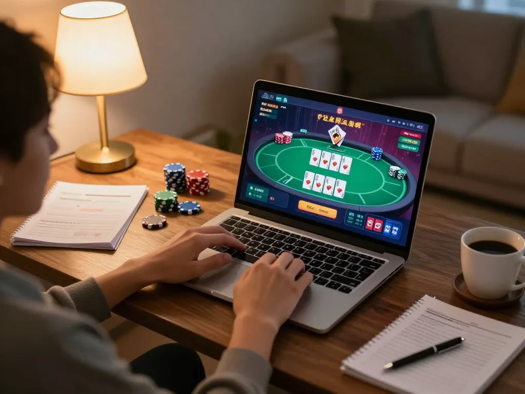 Engaging gameplay at 1u888com online casino with poker cards and chips displayed.