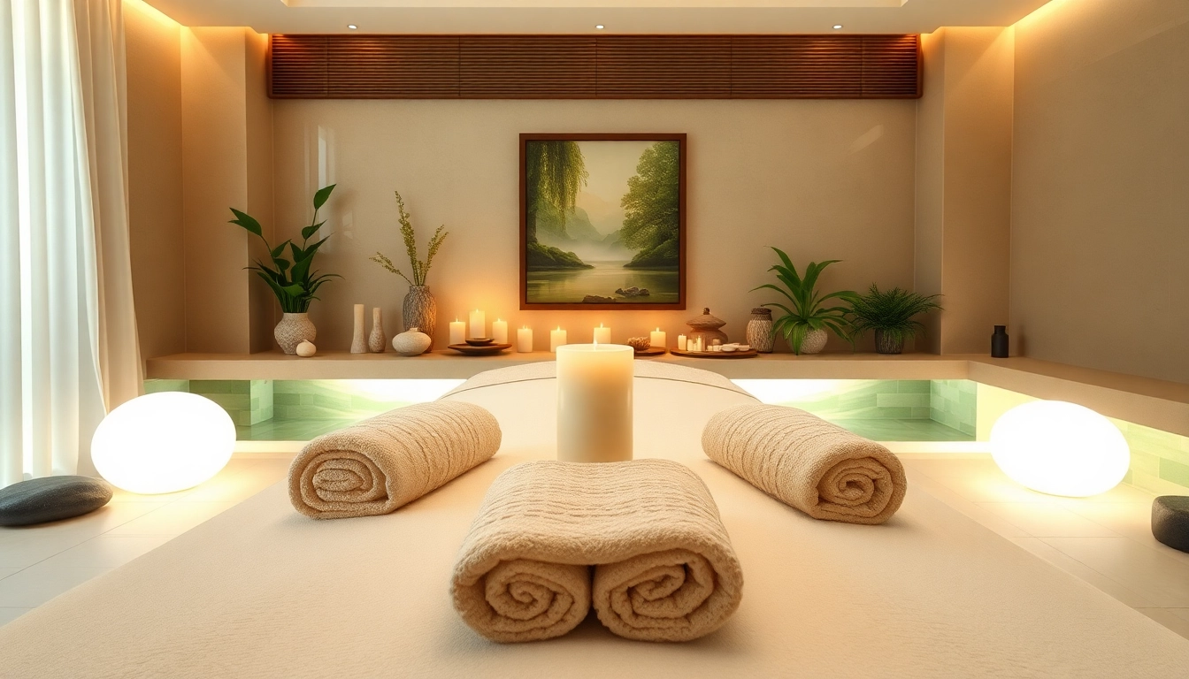 Spa Ads showcasing a tranquil massage room with ambient lighting and natural decor for relaxation.